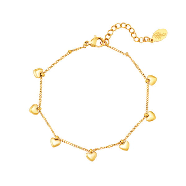 Goudkleurige stainless steel hartjes armband