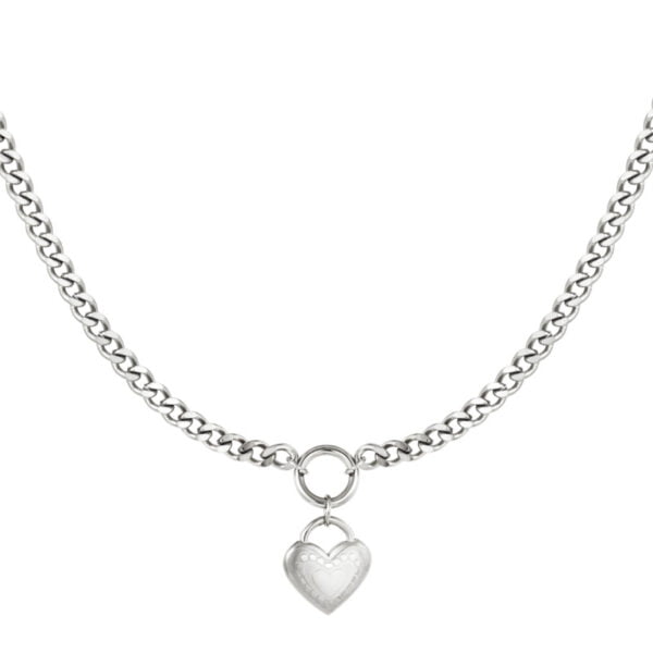 Zilverkleurige stainless steel hart ketting - Afbeelding 2