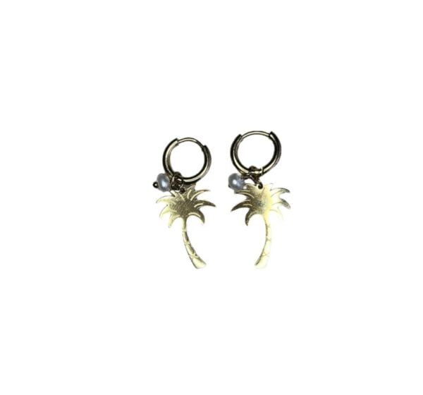 Goudkleurige stainless steel palmboom met parel oorbellen - Afbeelding 2