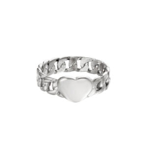 Zilverkleurige stainless steel ring met hart