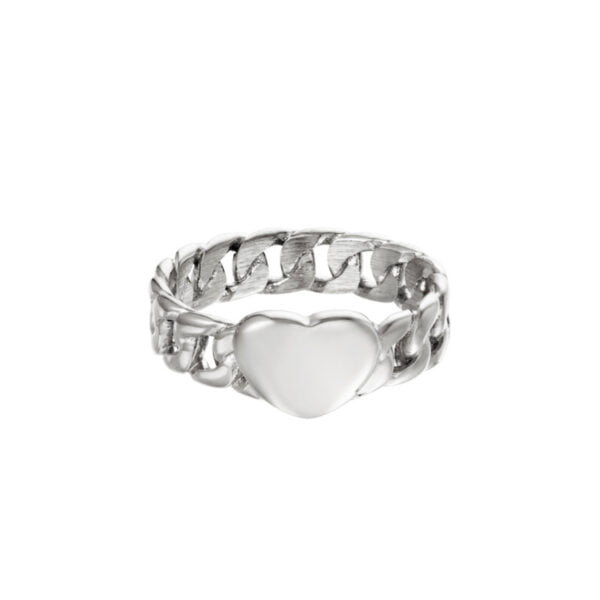 Zilverkleurige stainless steel ring met hart