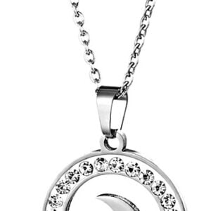 Zilverkleurige stainless steel maan met strass ketting