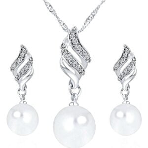 Zilverkleurige stainless steel parel met strass set