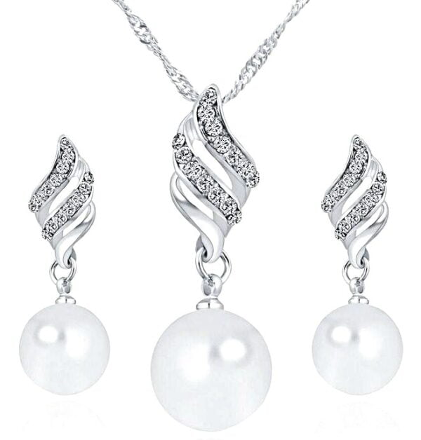 Zilverkleurige stainless steel parel met strass set