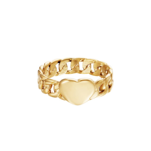 Goudkleurige stainless steel ring met hart