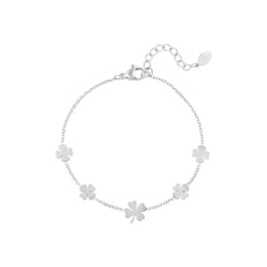 Zilverkleurige stainless steel klavertjes armband