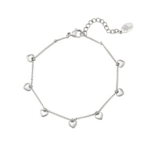 Zilverkleurige stainless steel hartjes armband