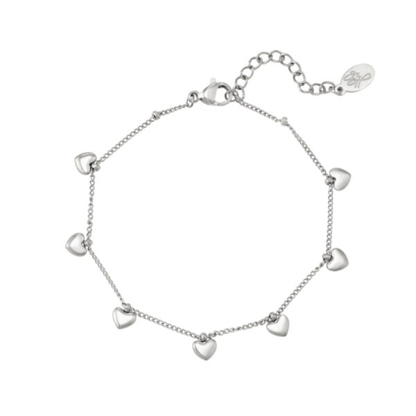 Zilverkleurige stainless steel hartjes armband