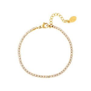 Goudkleurige stainless steel armband volledig gevuld met zirkonias (strass)