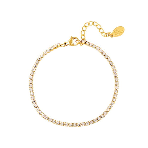 Goudkleurige stainless steel armband volledig gevuld met zirkonias (strass)