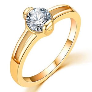 Goudkleurige stainless steel ring met zirkonia