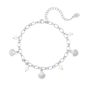 Zilveren enkelband met schelp en parels