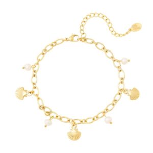 Goude enkelband schelp en parels
