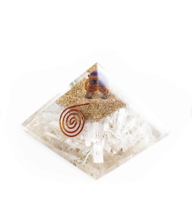 Orgonite piramide seleniet/amethist